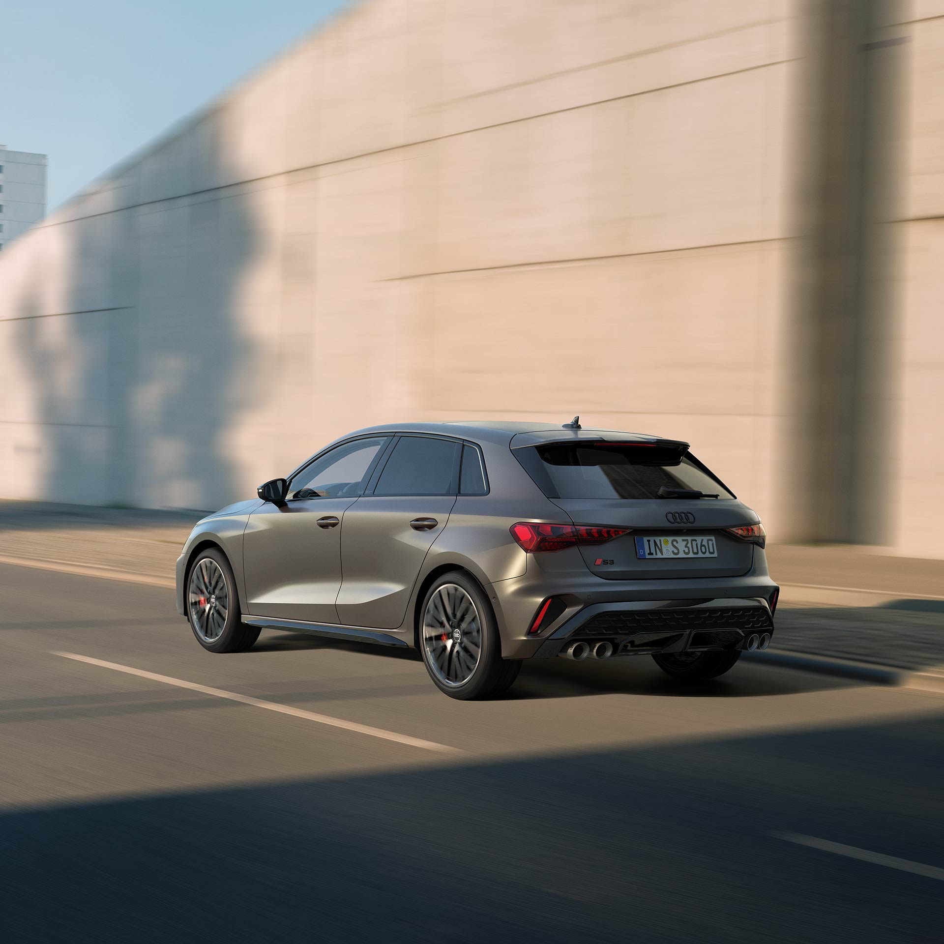 Dinamični prikaz zadnjega dela vozila Audi S3 Sportback