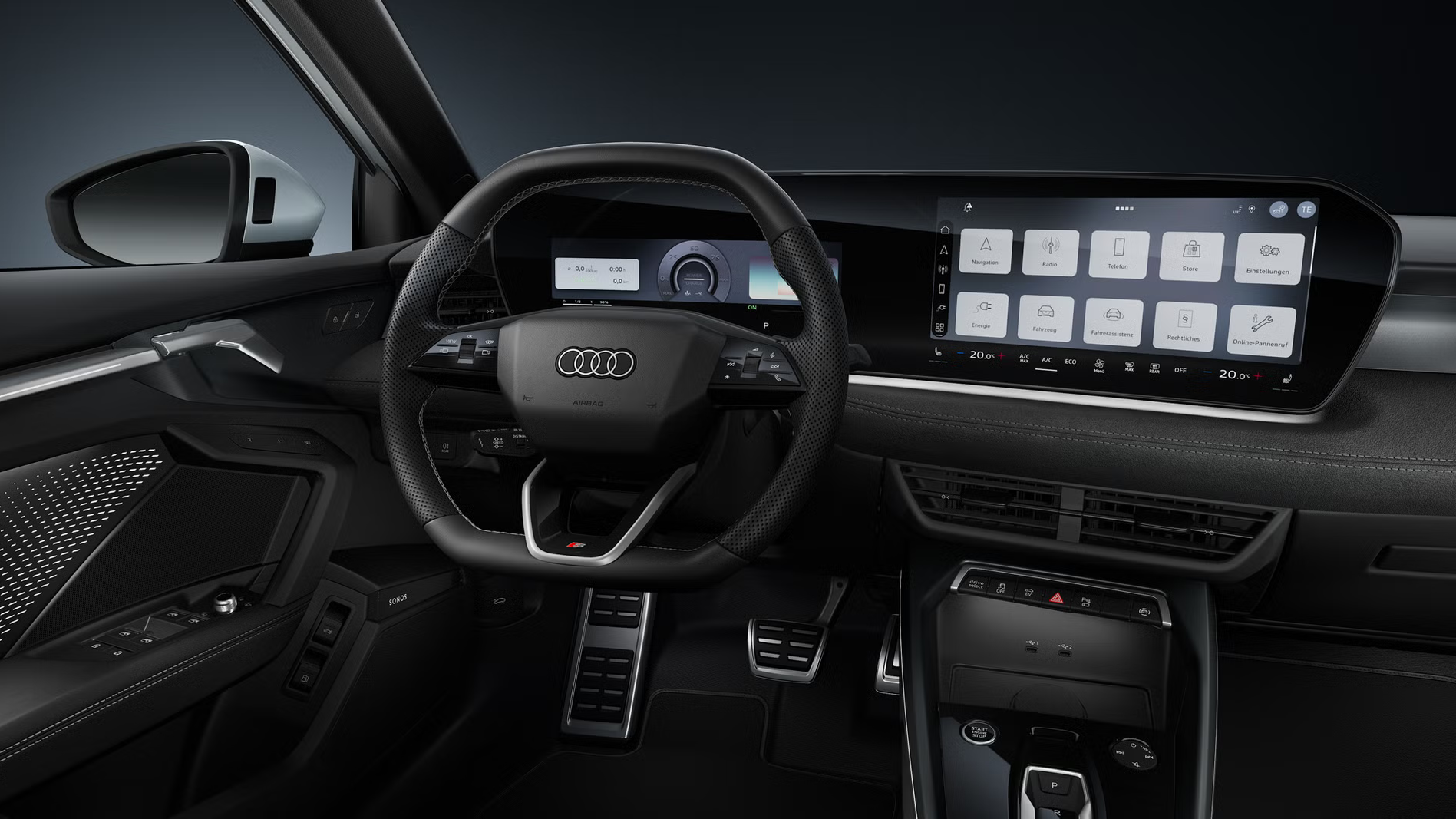 Voznikov prostor Audi A3 allstreet z digitalnim kokpitom in panoramskim zaslonom MMI.