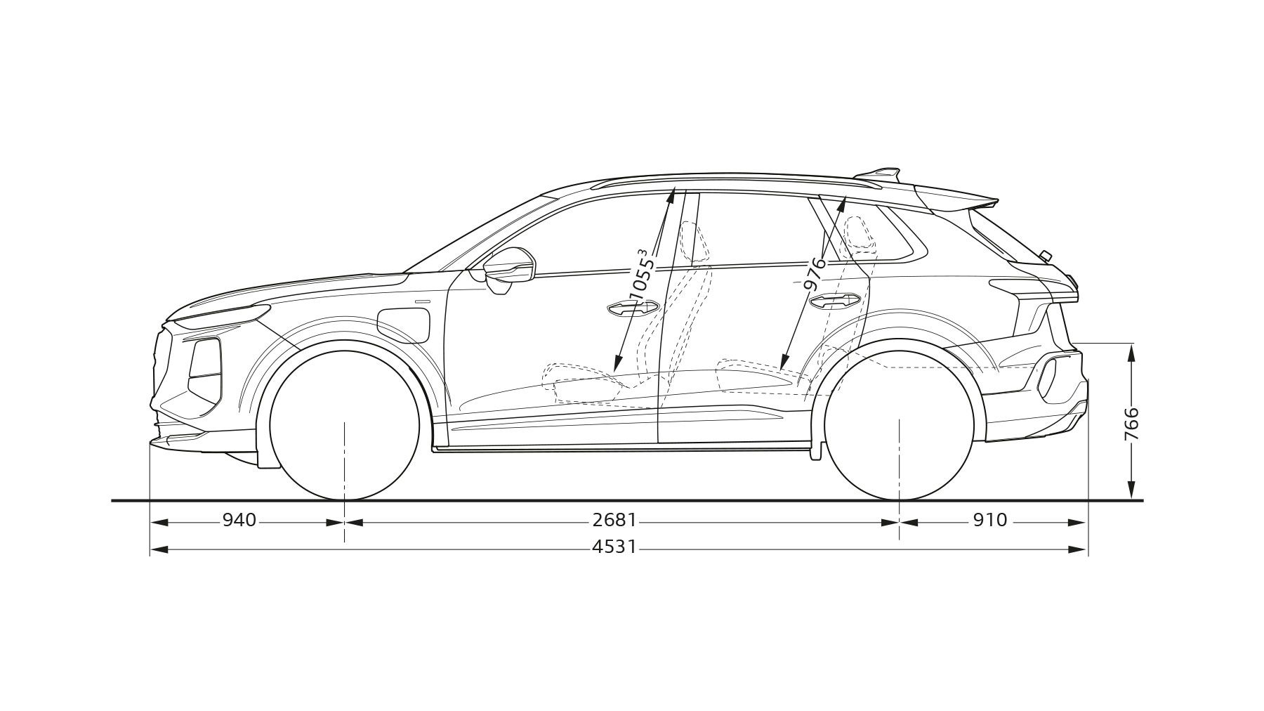 Audi Q3 SUV e-hybrid Abmessungen seitlich