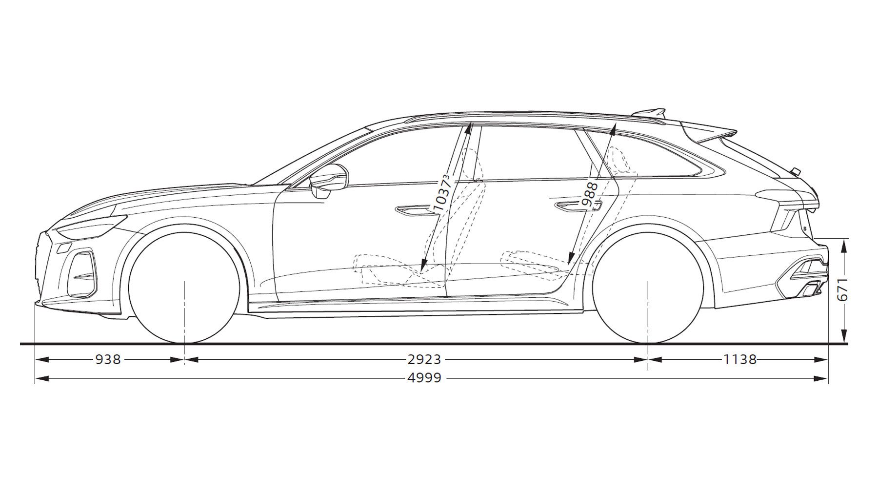 Abmessungen des A6 Avant in der Seitenansicht