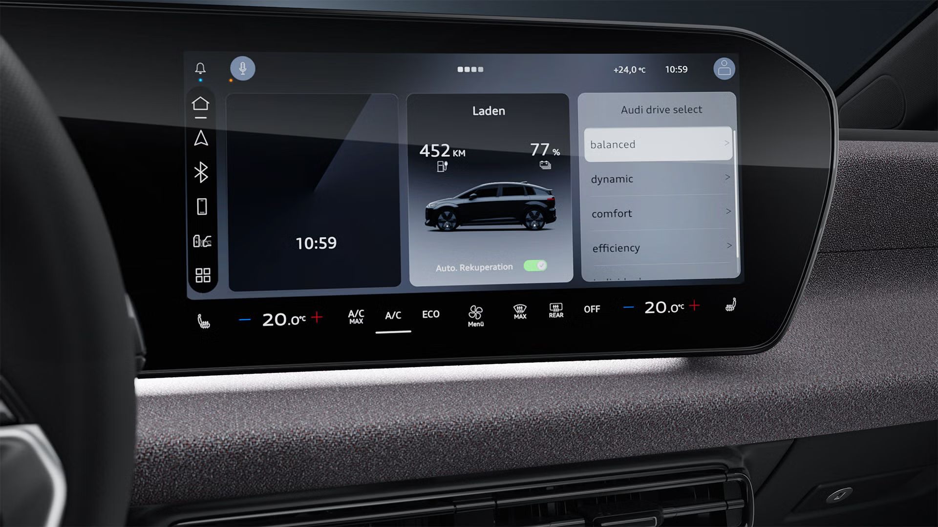 Bližnji posnetek MMI-zaslona s poudarkom na sistemu Audi drive select.