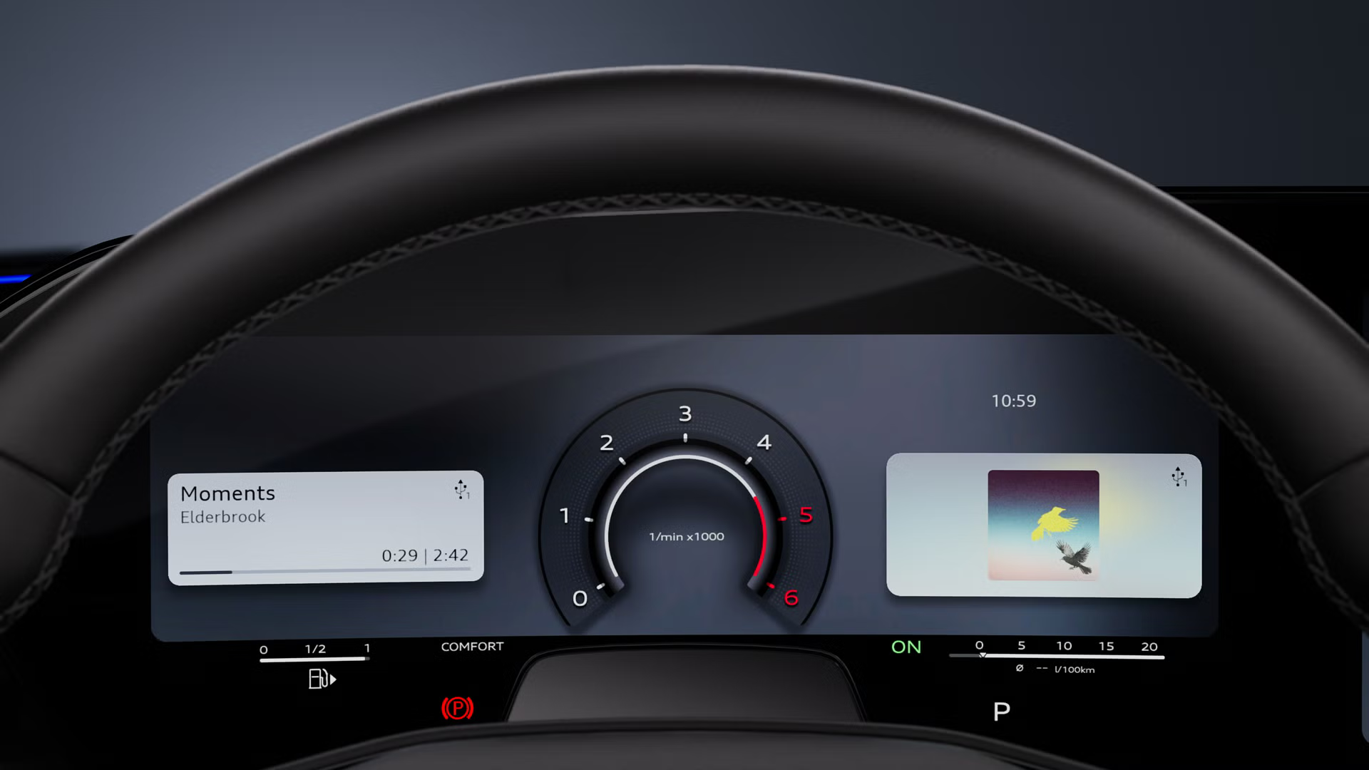 Bližnji posnetek virtualnega prikazovalnika Audi plus v vozilu Audi A6 allroad.